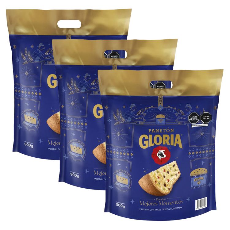 Tripack Panetón Gloria Doypack 900g