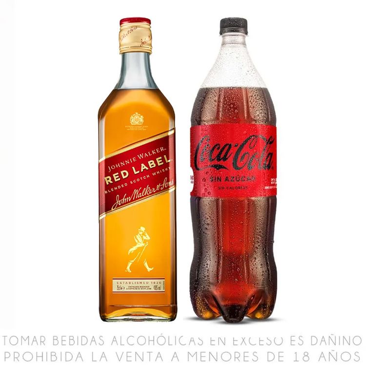 Whisky Johnnie Walker Red Label 750ml + Gaseosa Coca Cola Sin Azúcar 1.5L