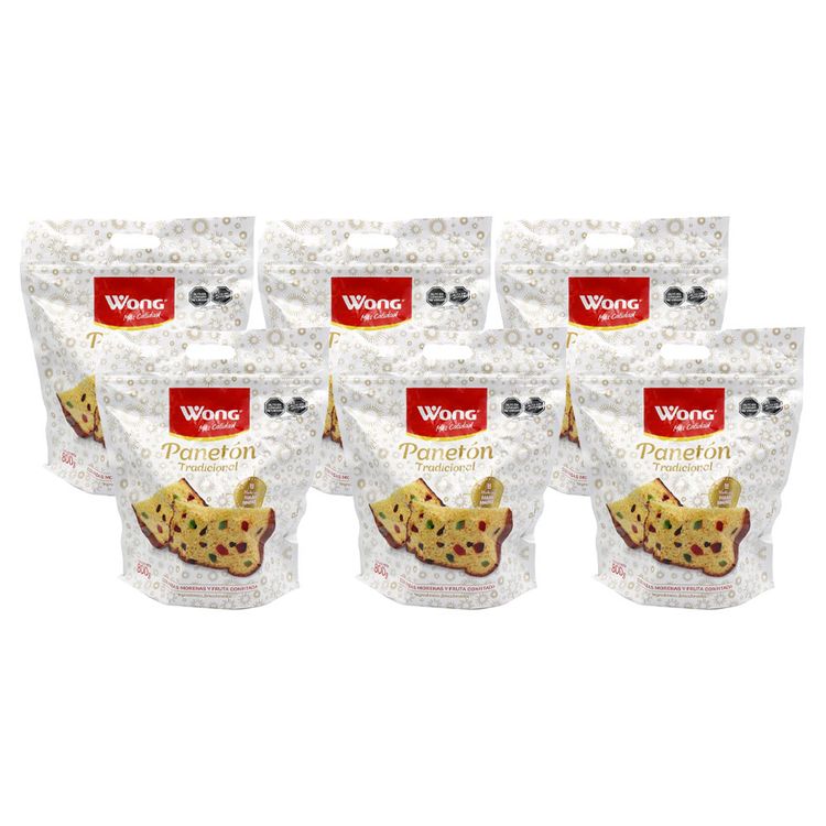 Sixpack Panetón Tradicional Wong Doypack 800g