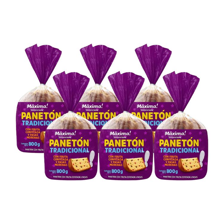 Sixpack Panetón Tradicional Máxima Bolsa 800g