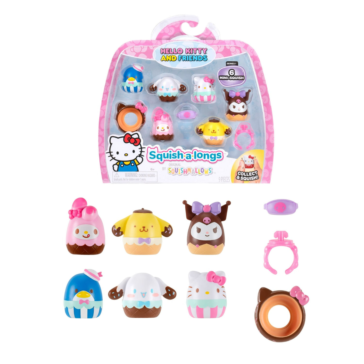 Pack x6 Figuras Squish a Longs Hello Kitty