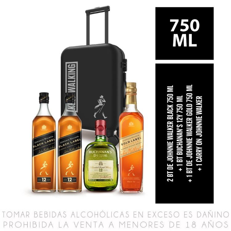 Pack Whisky Johnnie Walker: Black 2un + Gold + Buchanan's Deluxe + Carry On