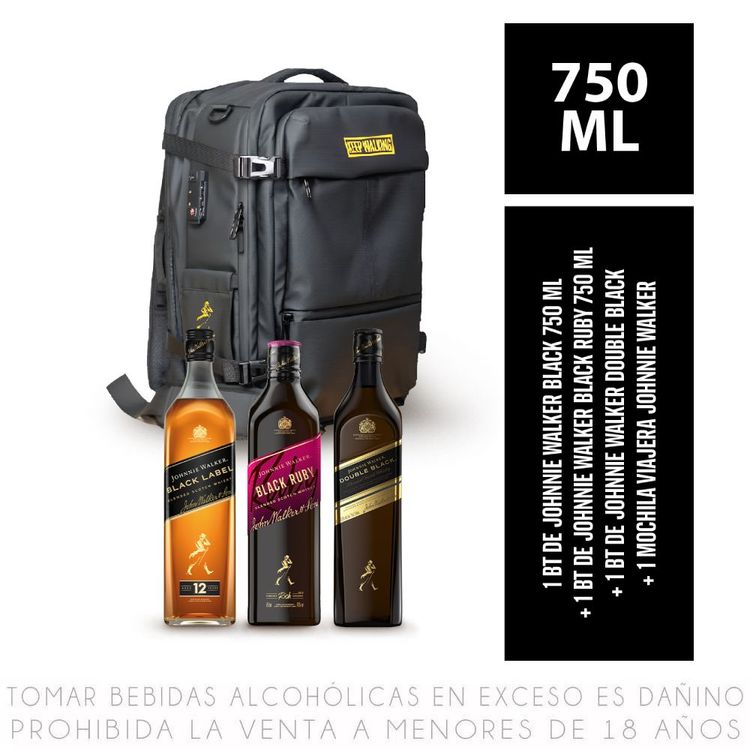 Pack Whisky Johnnie Walker: Black + Black Ruby + Double Walk + Mochila