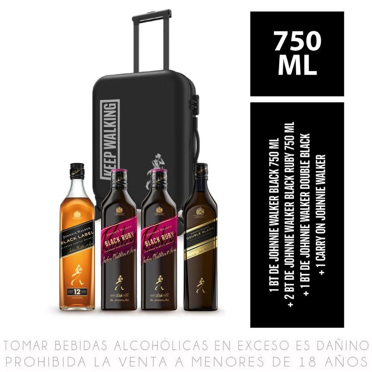 Pack Whisky Johnnie Walker: Black + Black Ruby 2un + Double Walk + Carry On