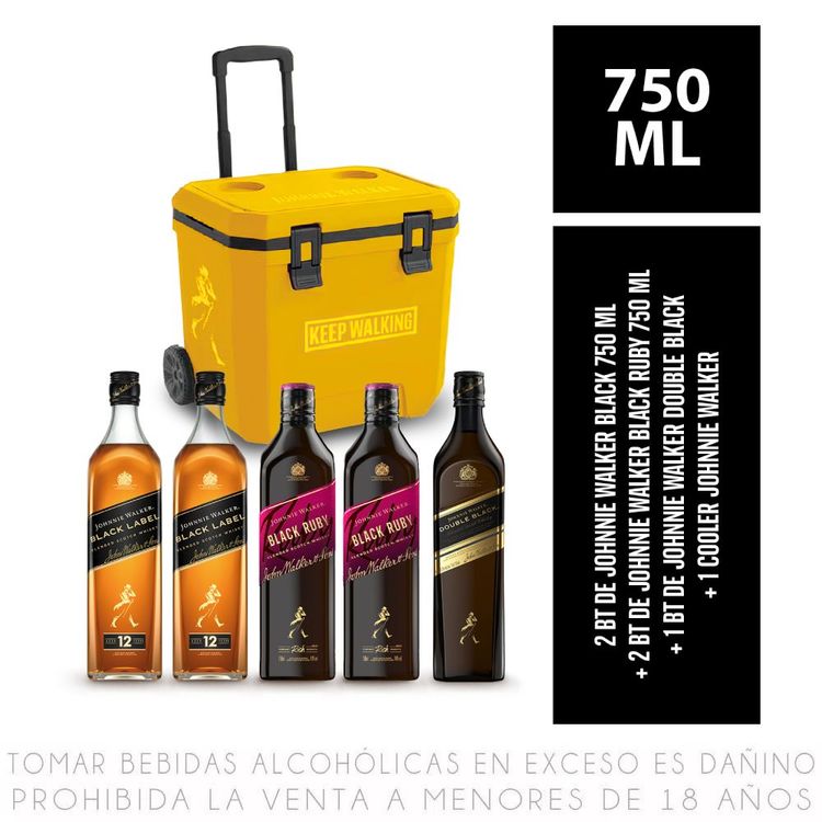 Pack Whisky Johnnie Walker: Black 2un + Black Ruby 2un + Double Black + Cooler