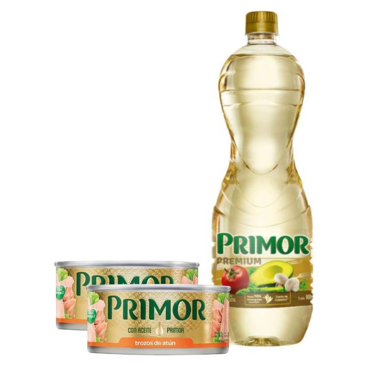 Pack Primor: Aceite Vegetal Premium 900ml + Trozos de Atún en Aceite 2un