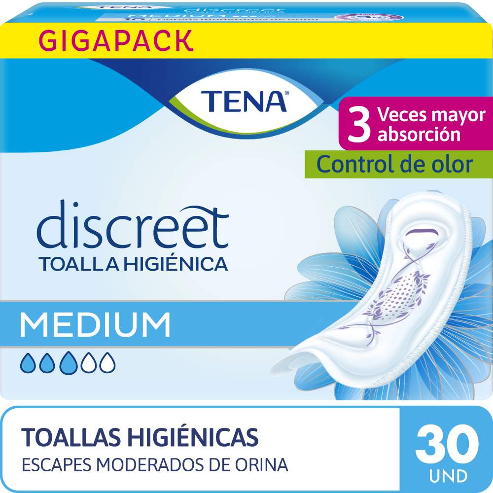 Toalla para Incontinencia Tena Discreet Medium 30un