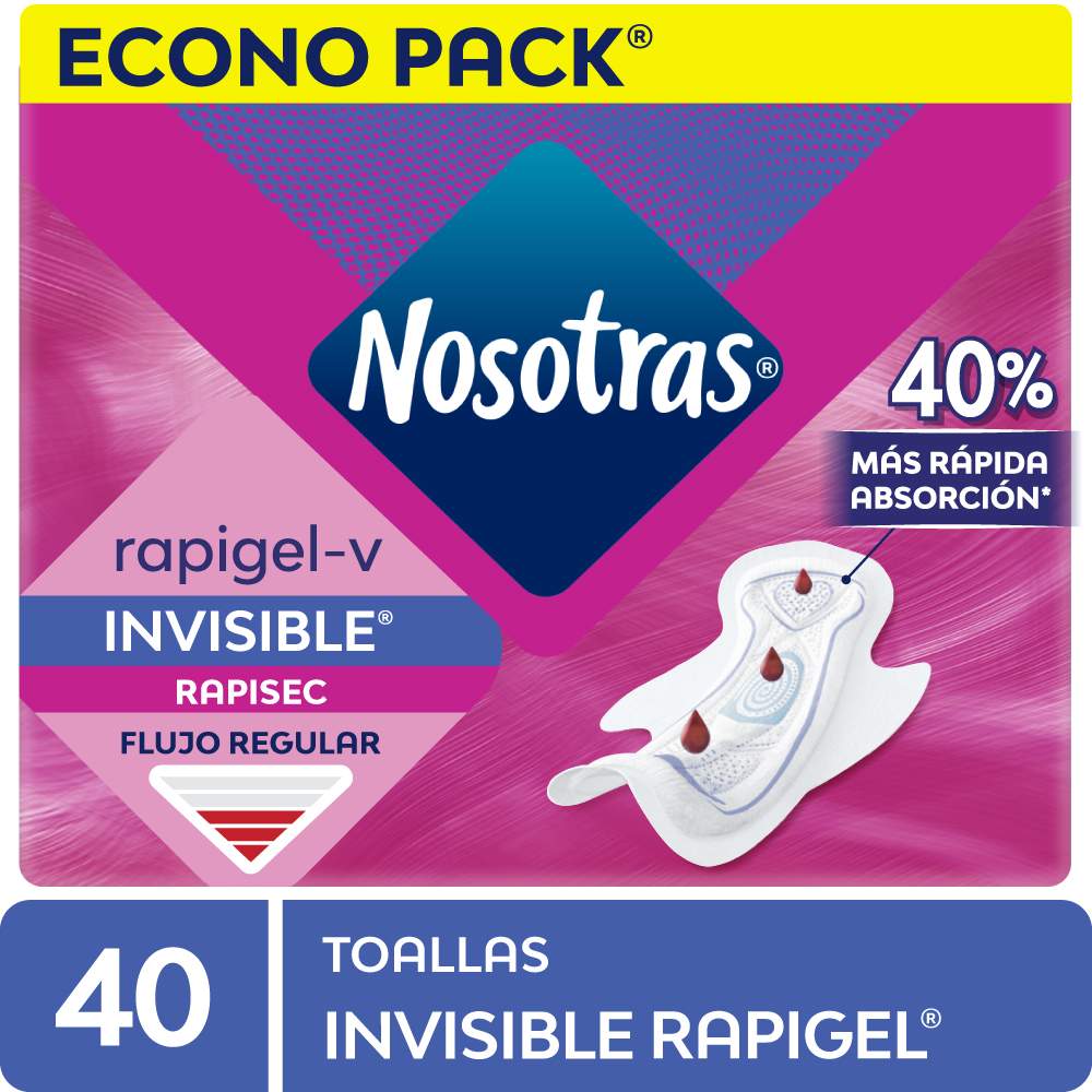 Toallas Higiénicas Nosotras Invisible Rapigel 40un