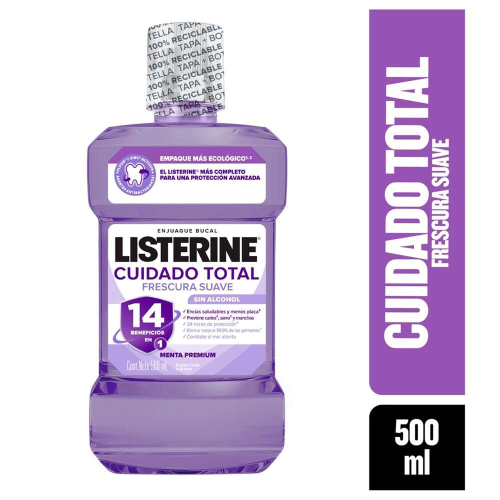 Enjuague Bucal Zero Alcohol Listerine Cuidado Total Frasco 500 ml