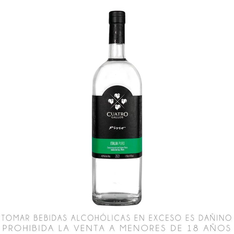 Pisco Puro Italia Cuatro Gallos Botella 1.75L