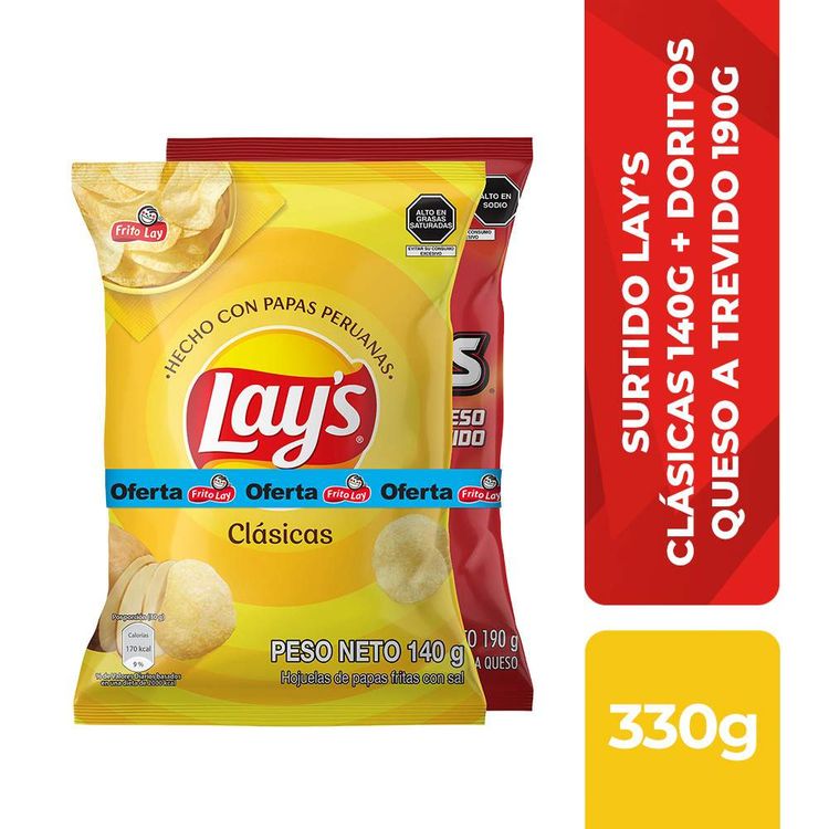 Papas Lay's Clásicas 140g + Doritos Queso Atrevido 190g