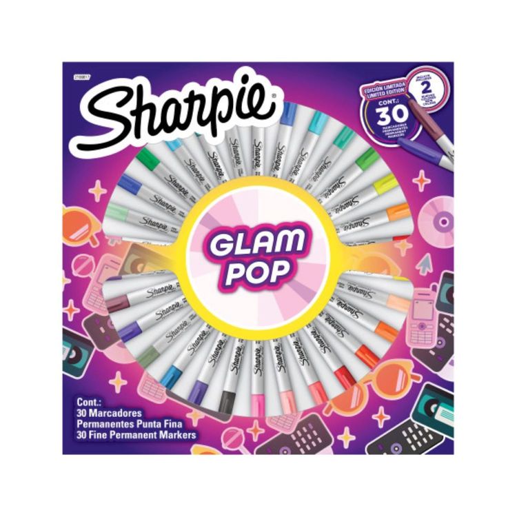 Sharpie Marcadores Glam Pop Permanentes Punta Fina x30