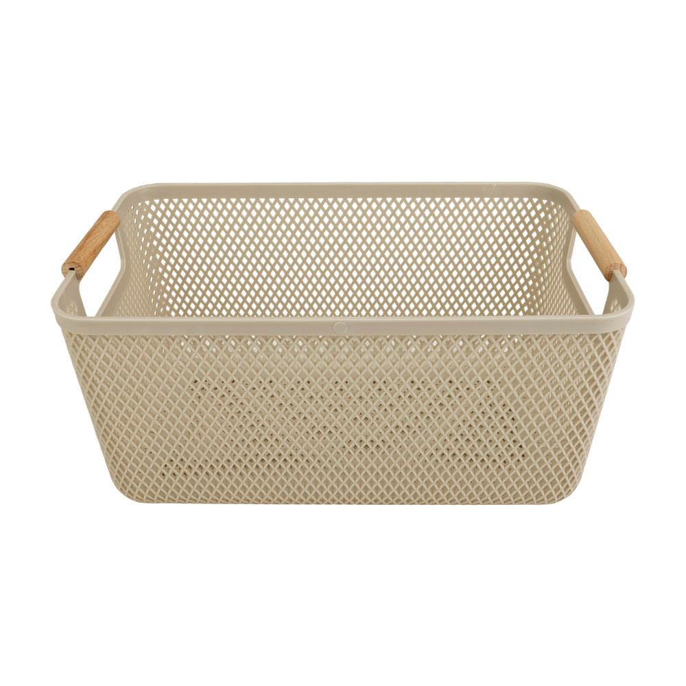 Canasto Krea Plástico Asa Bambú Arena 9.3L