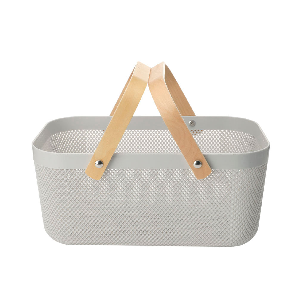 Canasto Krea Plástico Asa Bambú 40x21x18cm