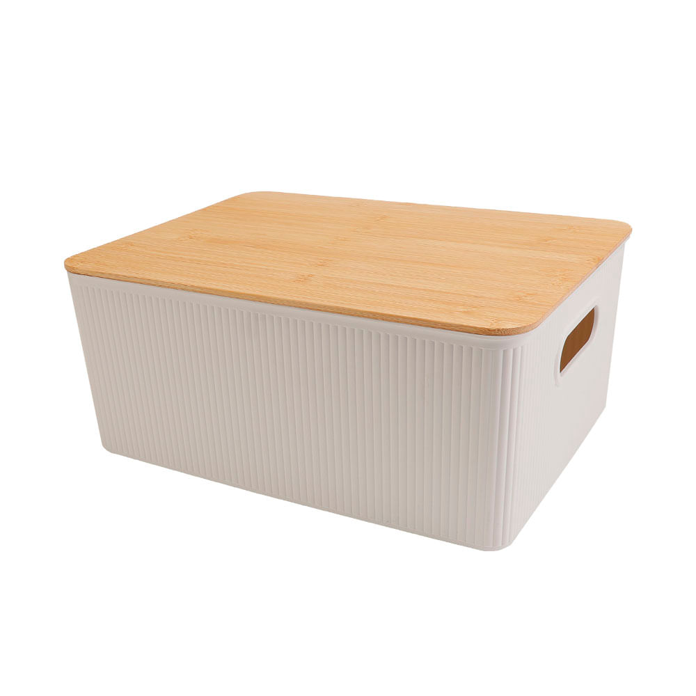 Caja Plástica Krea Textura Tapa Bambú 15L