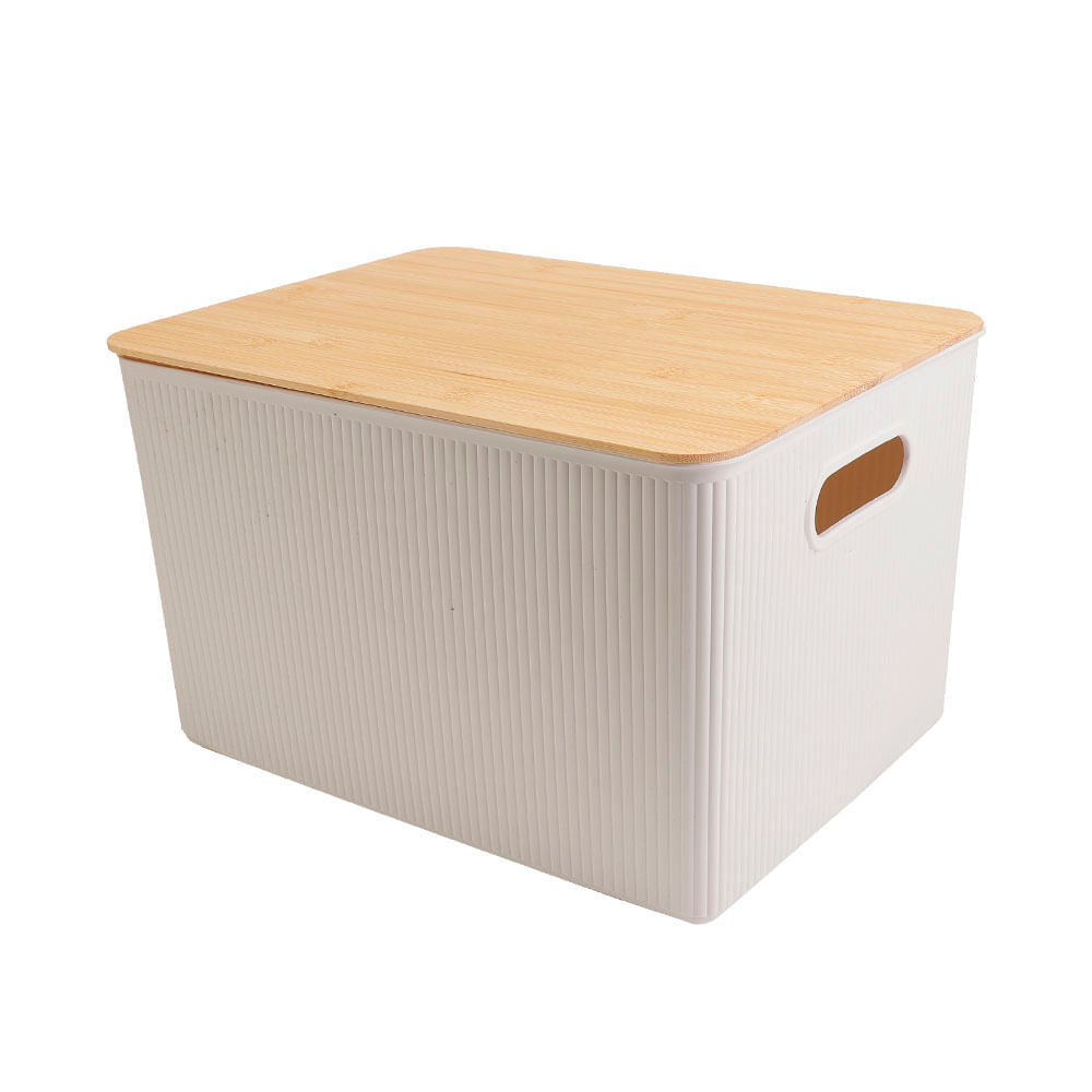 Caja Plástica Krea Textura Tapa Bambú 22L