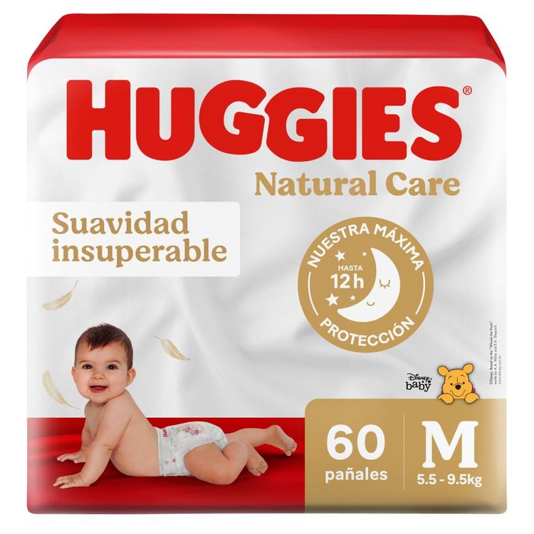 Pañales para Bebé Huggies Natural Care Talla M 60un