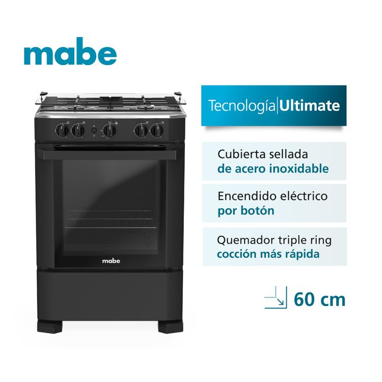 Cocina de Piso a Gas 60cm Negro Mabe CMP6040FN0