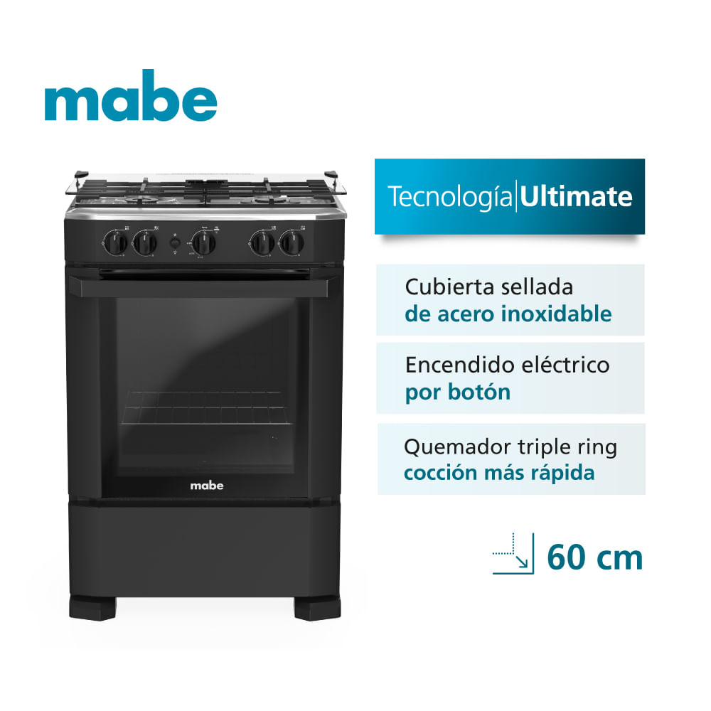 Cocina de Piso a Gas 60cm Negro Mabe CMP6040FN0