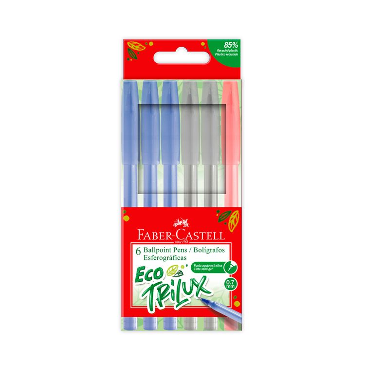 Set de Boligrafo Faber Castell Eco Trilux Azul Negro Rojo 6un