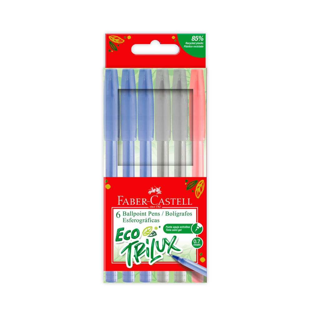 Set de Boligrafo Faber Castell Eco Trilux Azul Negro Rojo 6un