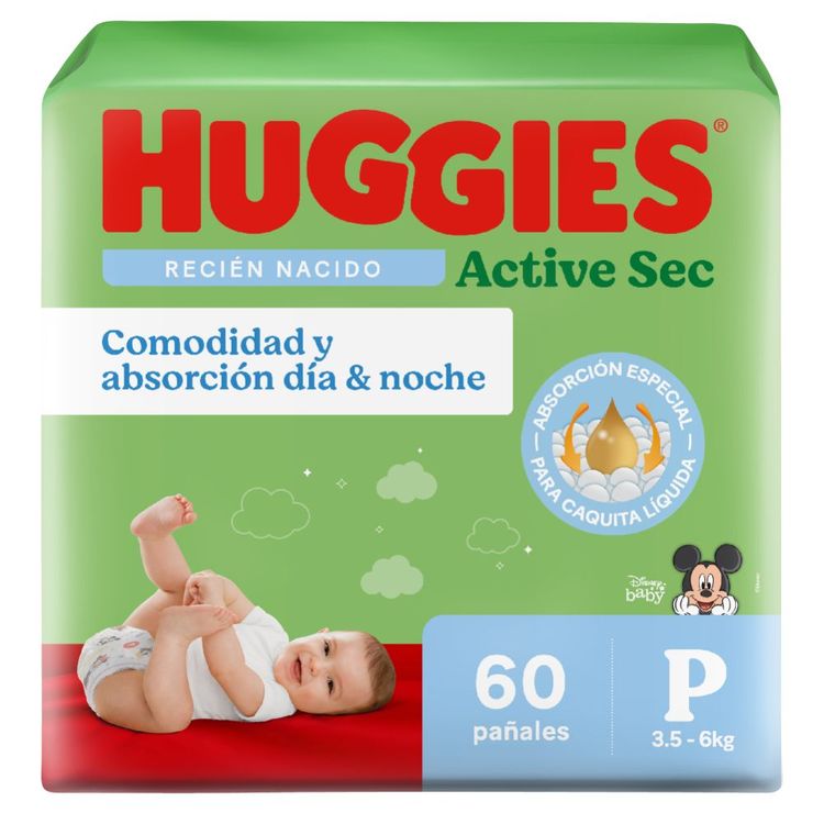 Pañales Huggies Active Sec Talla P 60un