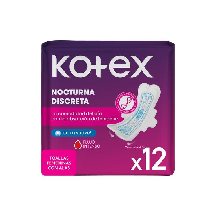 Toallas Higiénicas Kotex Nocturna Discreta 12un