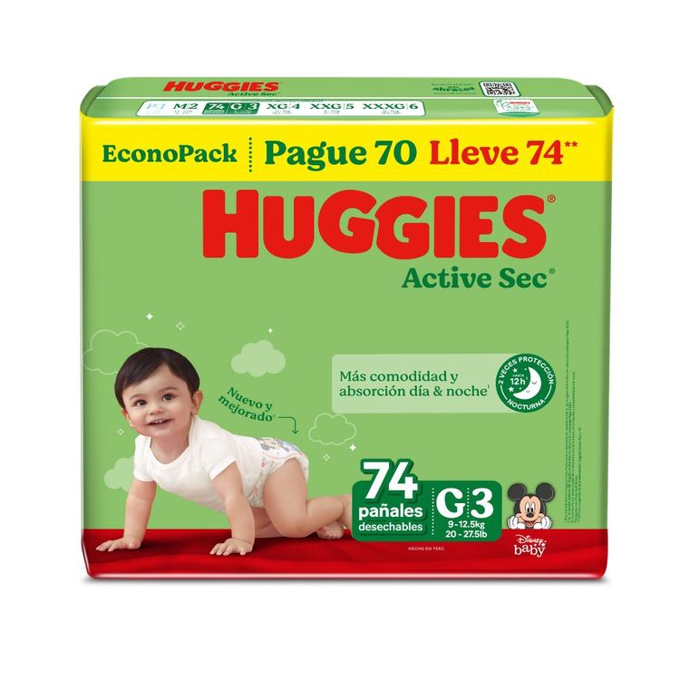 Pañales Huggies Active Sec Talla 74 60un