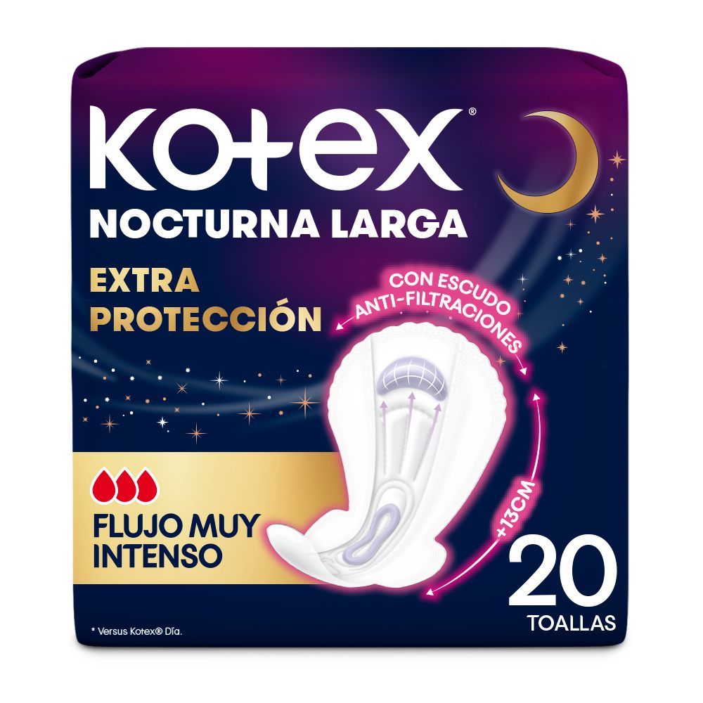 Toallas Higiénicas Kotex Nocturna Larga Extra Protección 20un