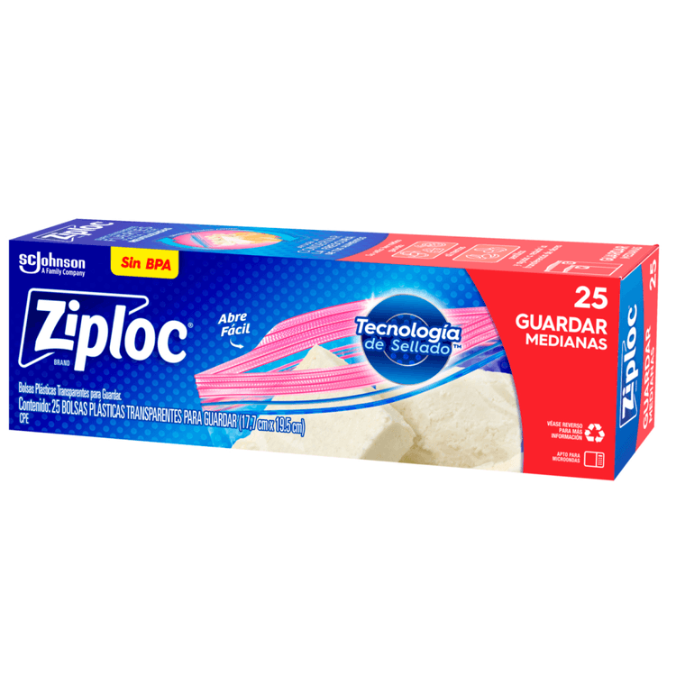Bolsa Reutilizable Ziploc para Guardar Medianas 25 piezas