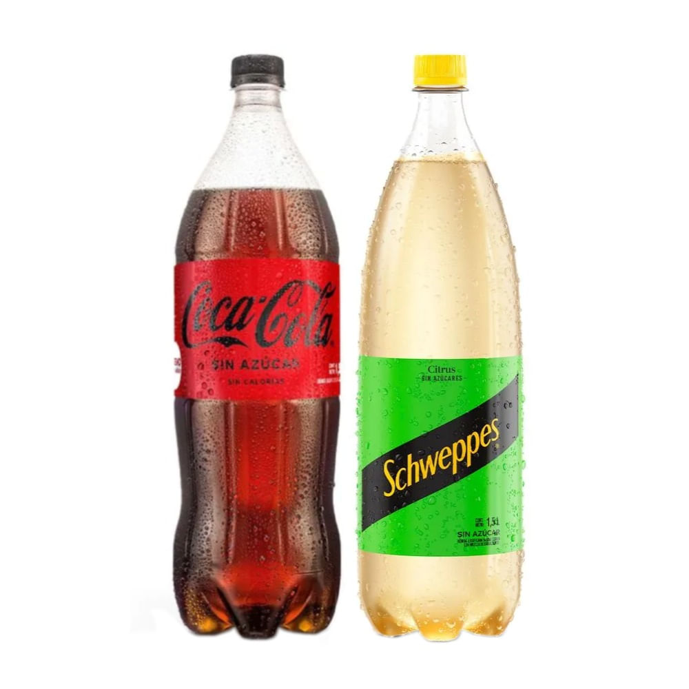 Pack Gaseosas: Coca Cola Sin Azúcar 1.5L + Schweppes Citrus 1.5L