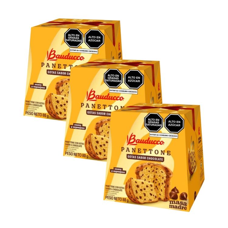 Tripack Mini Panetón Bauducco Chocolate 80g