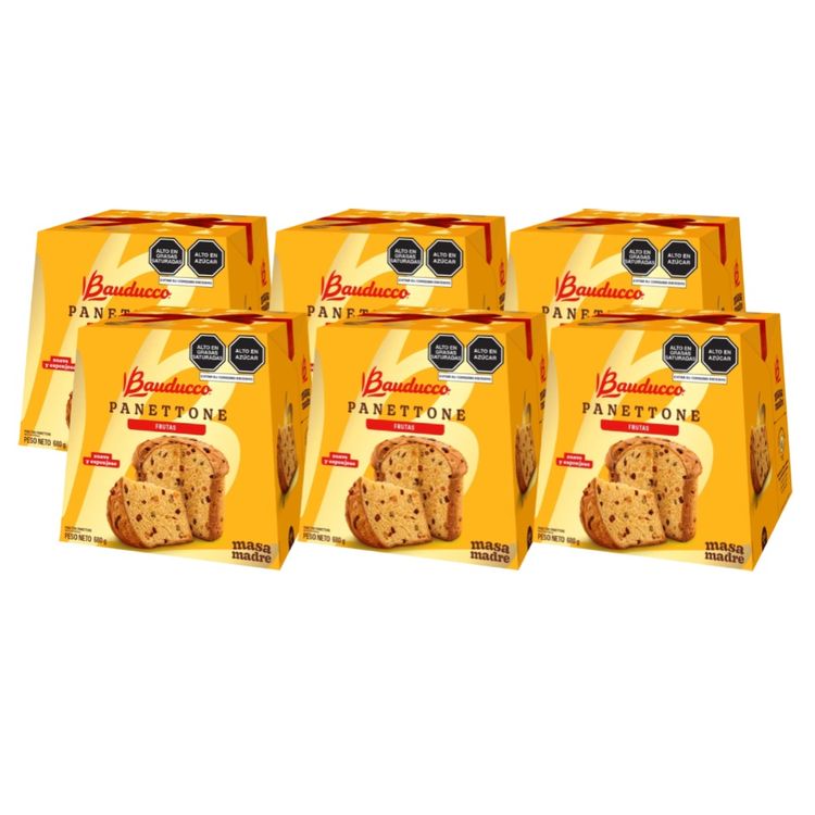 Sixpack Panetón Bauducco Frutos Caja 680g