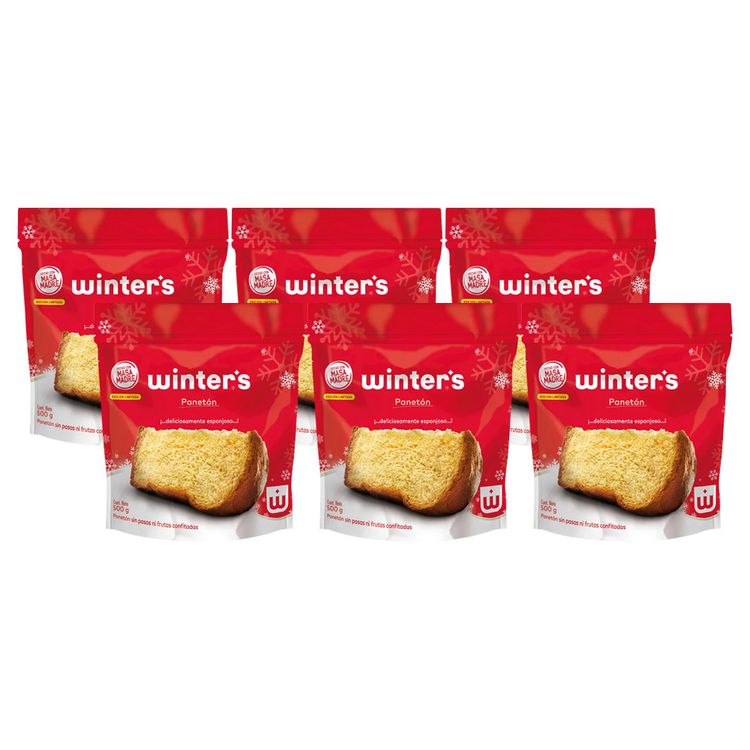 Sixpack Panetón Winter's Sin Pasas Sin Frutas Doypack 500g