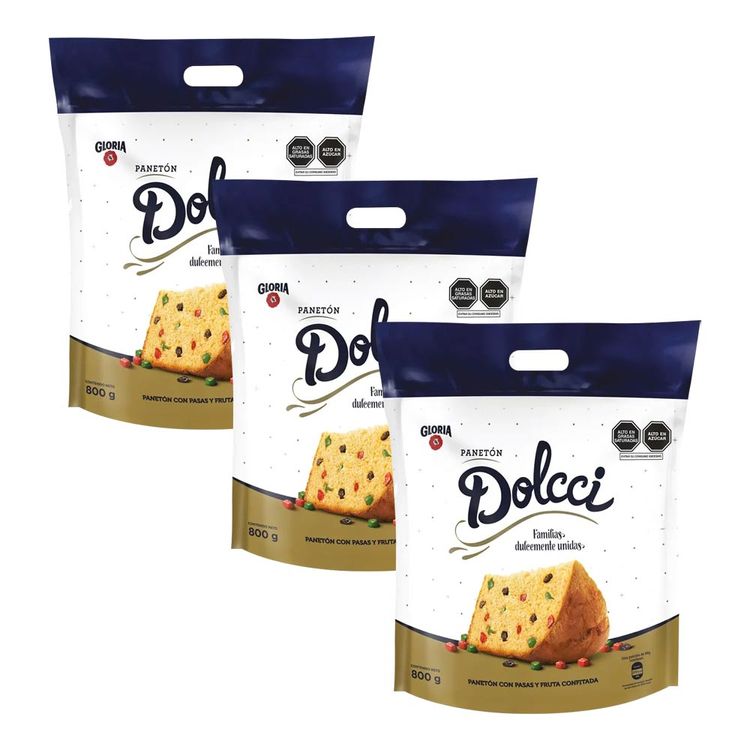Tripack Panetón Gloria Dolcci Doypack 800g
