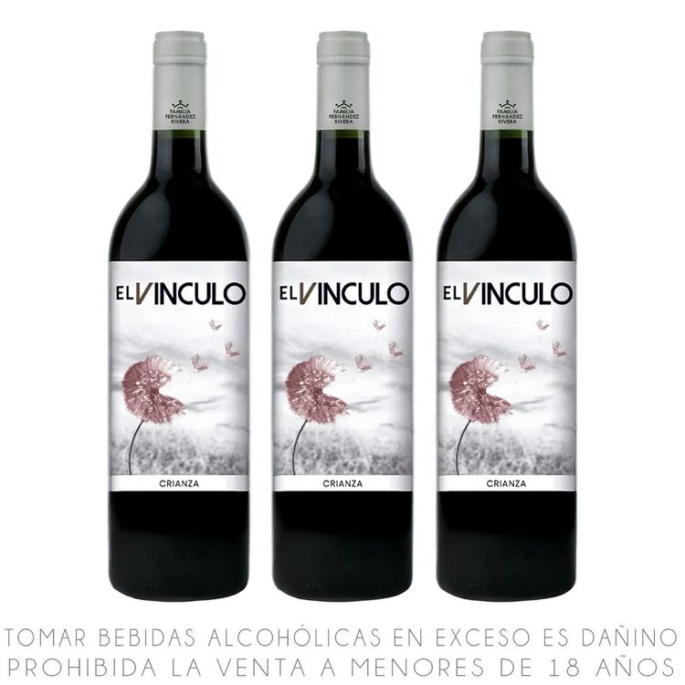 Tripack Vino Tinto Tempranillo El Vínculo Crianza Botella 750ml
