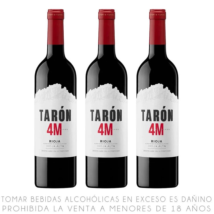 Tripack Vino Tinto Tempranillo Tarón 4M Botella 750ml