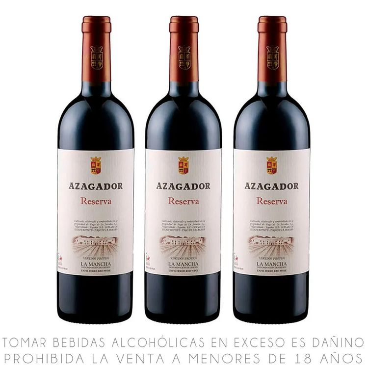 Tripack Vino Tinto Blend Azagador Reserva Botella 750ml