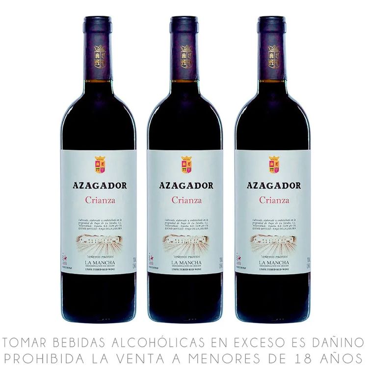 Tripack Vino Tinto Blend Azagador Crianza Botella 750ml