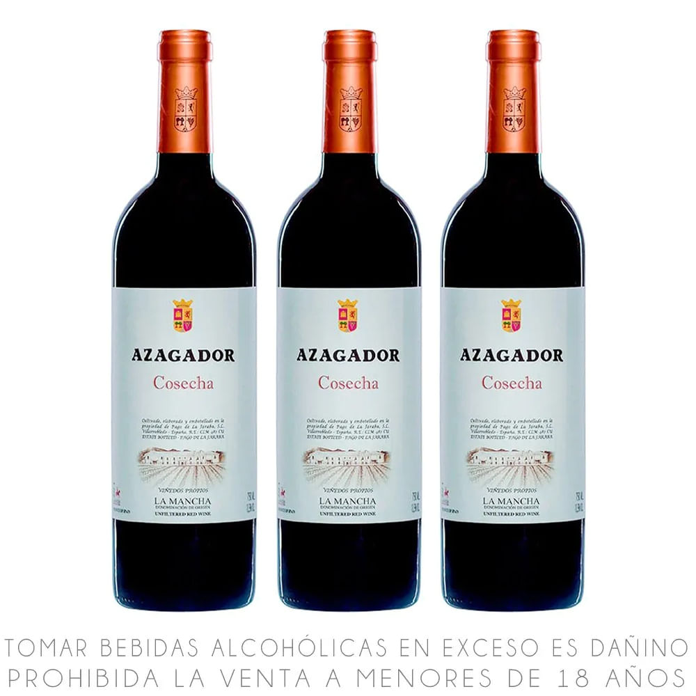 Tripack Vino Tinto Blend Azagador Cosecha Botella 750ml