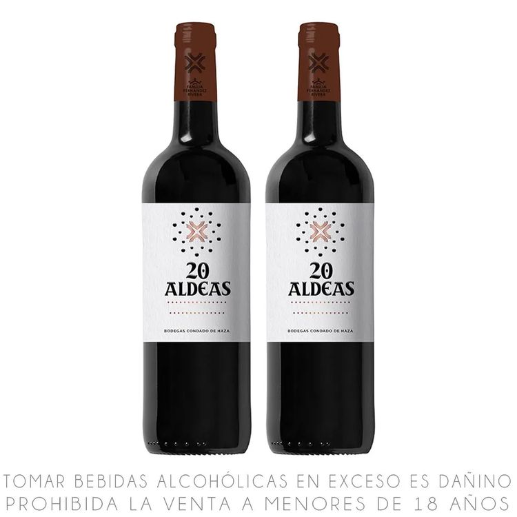 Twopack Vino Tinto Tempranillo 20 Aldeas Botella 750ml
