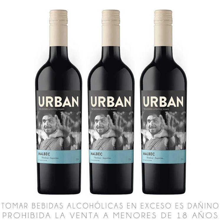 Tripack Vino Tinto Malbec Urban Botella 750ml