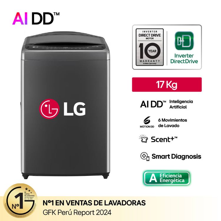 Lavadora Carga Superior LG WT17BV6T 17 Kg AI DD Negro Claro Lavadora Carga Superior LG WT17BV6T 17 Kg AI DD Negro