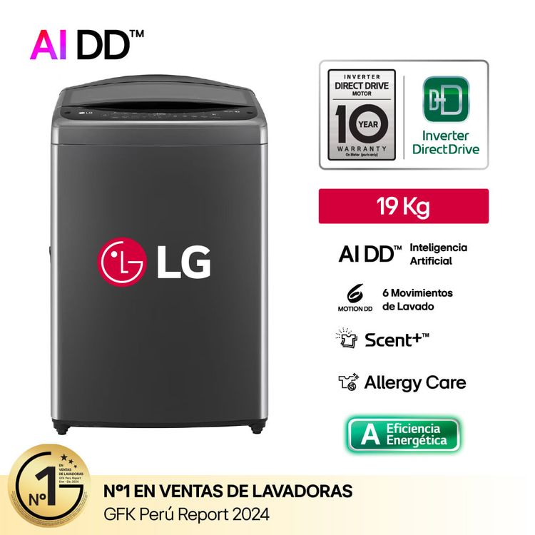 Lavadora Carga Superior LG WT19BV6T AI DD 19 Kg Negro