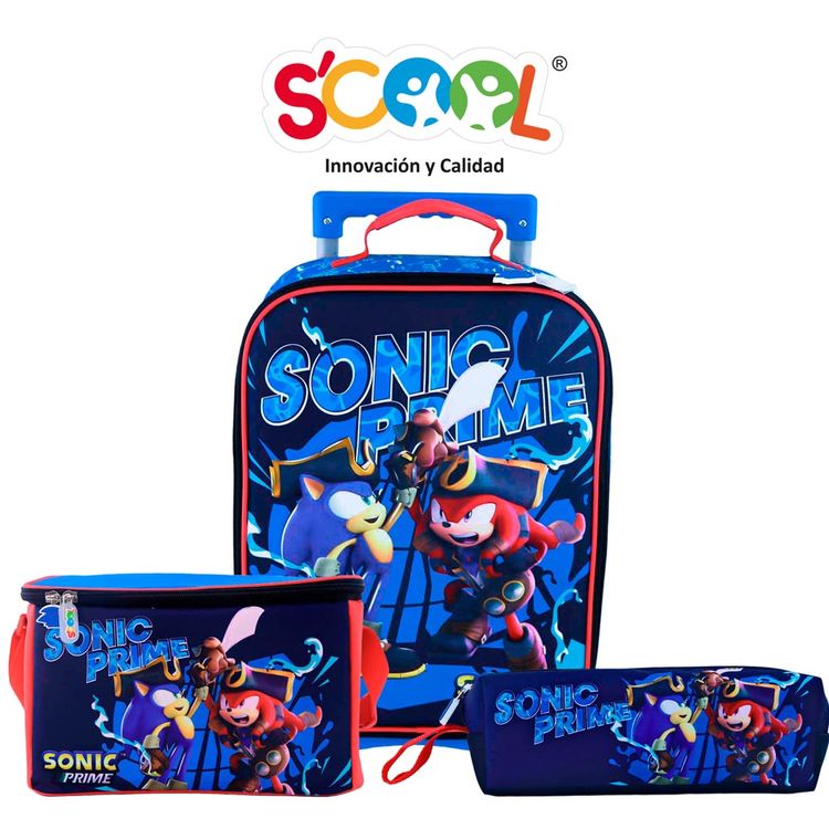 Set Maleta Scool Kombat Mediano Eva Sonic Prime
