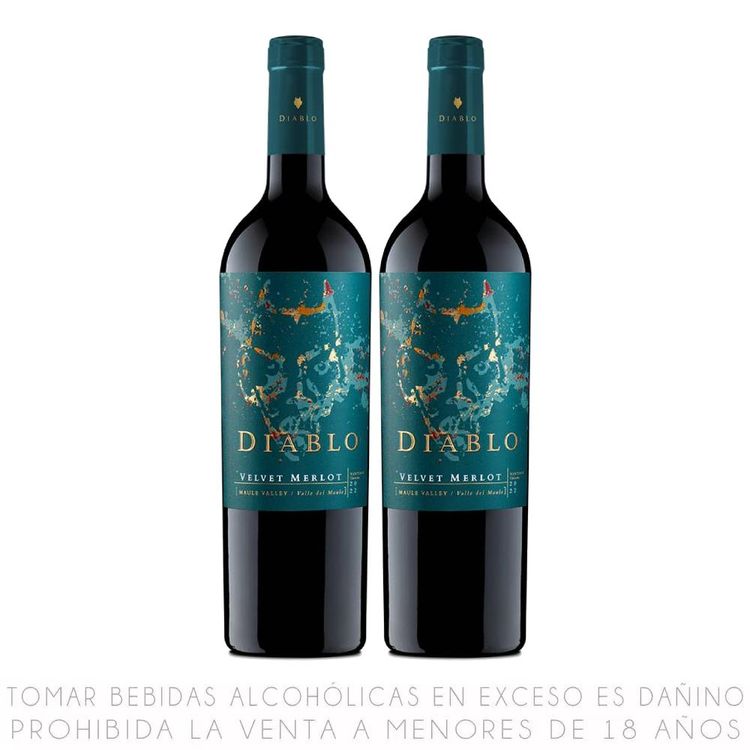 Twopack Vino Tinto Merlot Diablo Velvet Botella 750ml