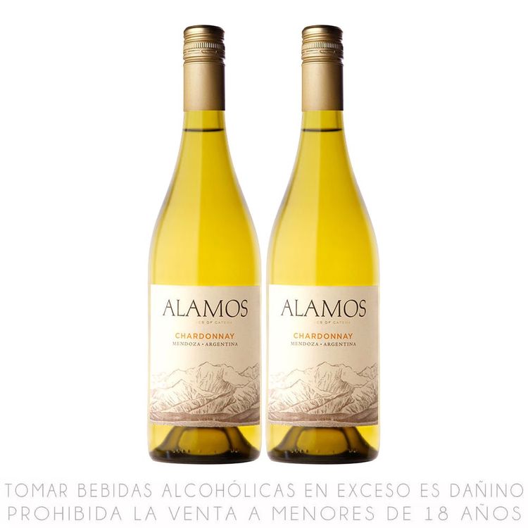 Twopack Vino Blanco Chardonnay Álamos Botella 750ml