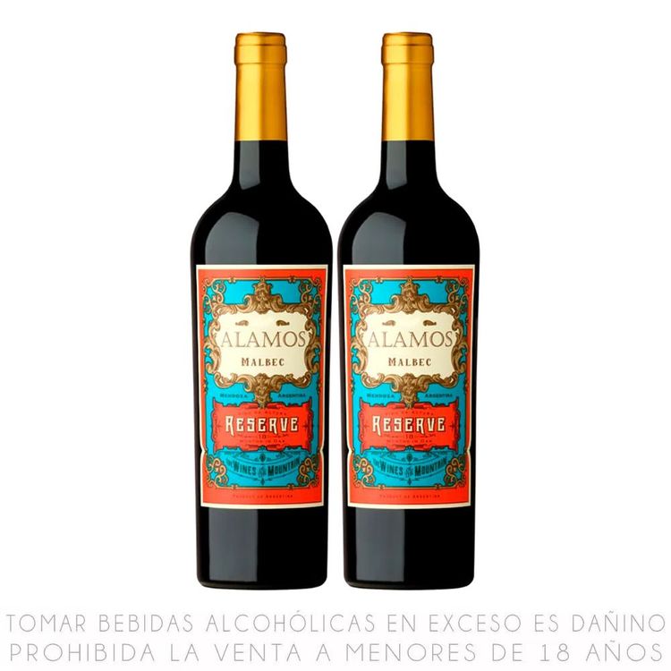 Twopack Vino Tinto Malbec Álamos Reserva Botella 750ml