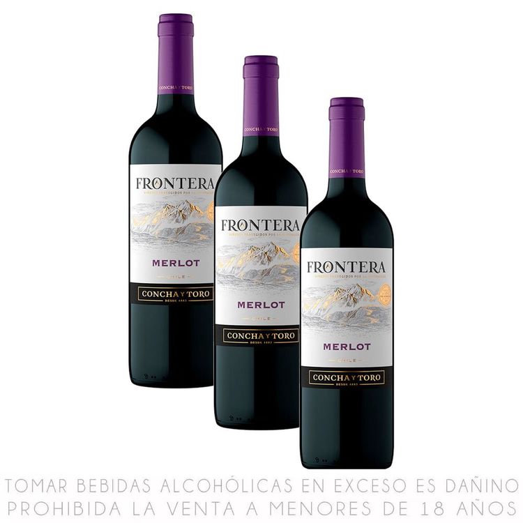 Tripack Vino Tinto Merlot Frontera Botella 750ml