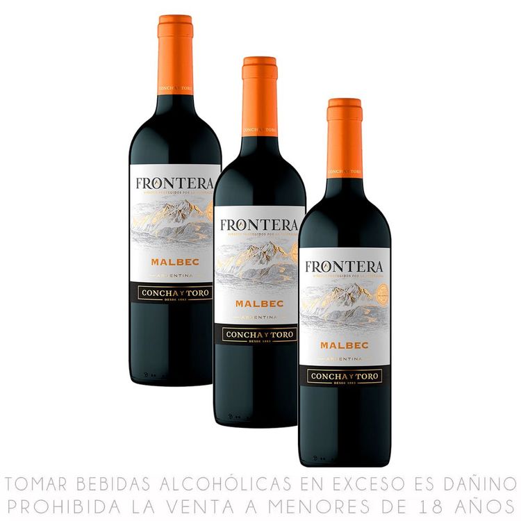 Tripack Vino Tinto Malbec Frontera Botella 750ml